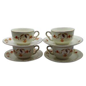 Vintage Hall Jewel Tea Autumn Leaf Cups & Saucers Mary Dunbar MCM Set of 4
